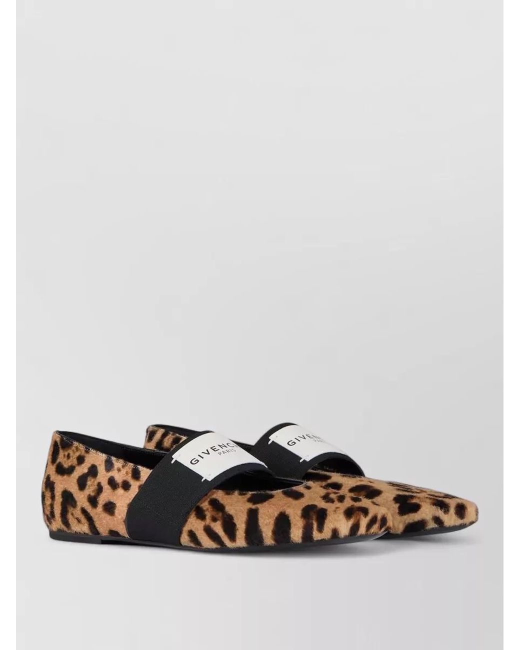 Givenchy White Leather Leopard-Print Square-Toe Ballerinas