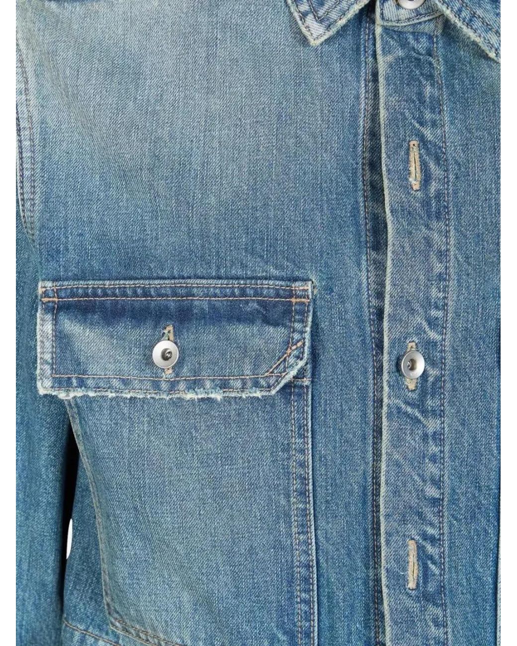Rick Owens Blue Cotton Shirt Jacket for men