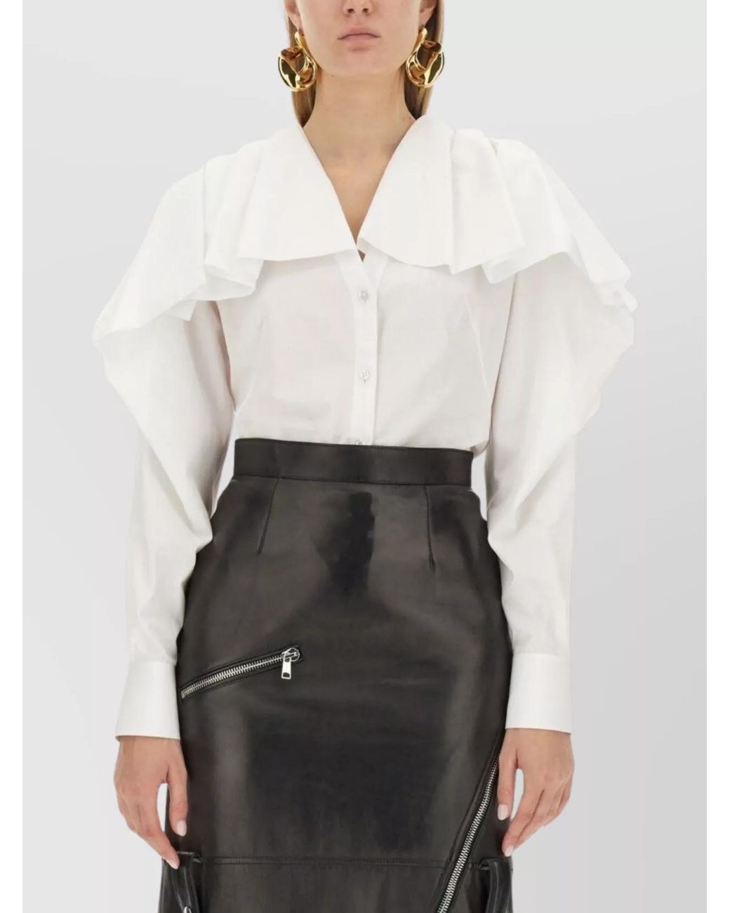 McQueen White Draped Cotton Blouse
