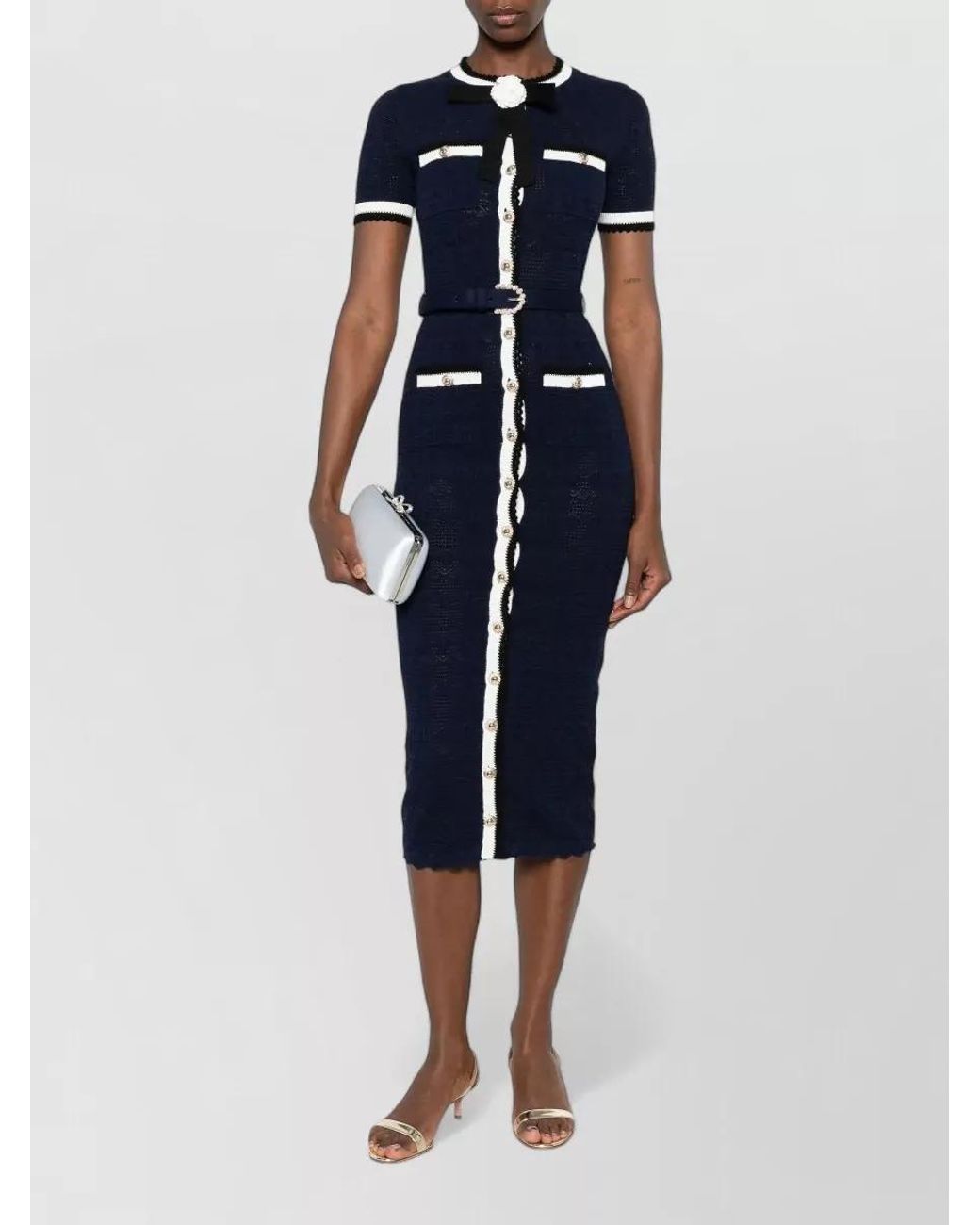 Self-Portrait Blue Pointelle Knit Midi Dress