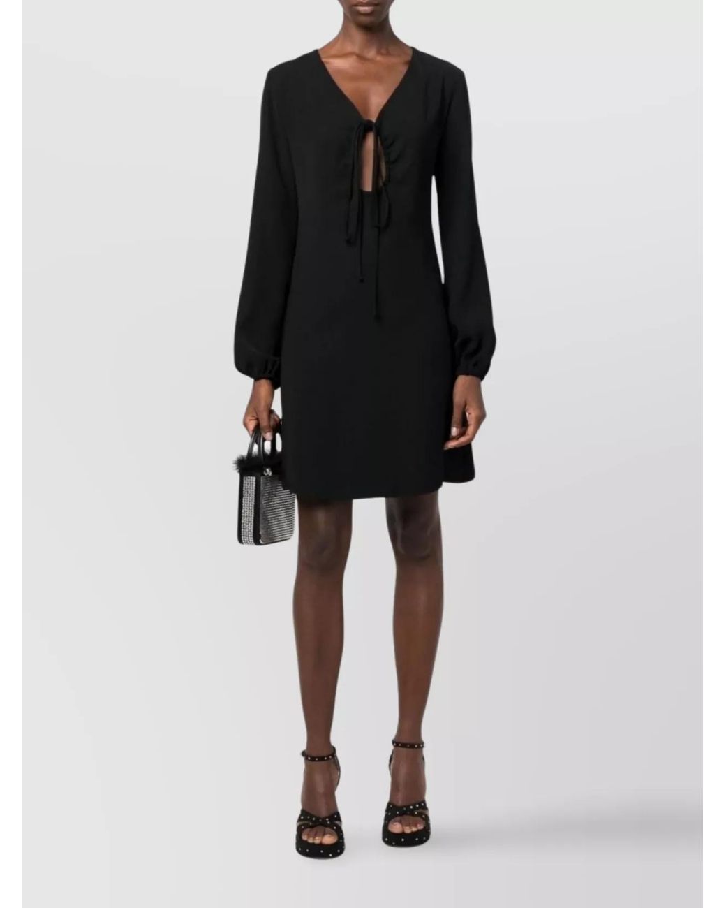 P.A.R.O.S.H. Black V-Neck Keyhole Mini Dress
