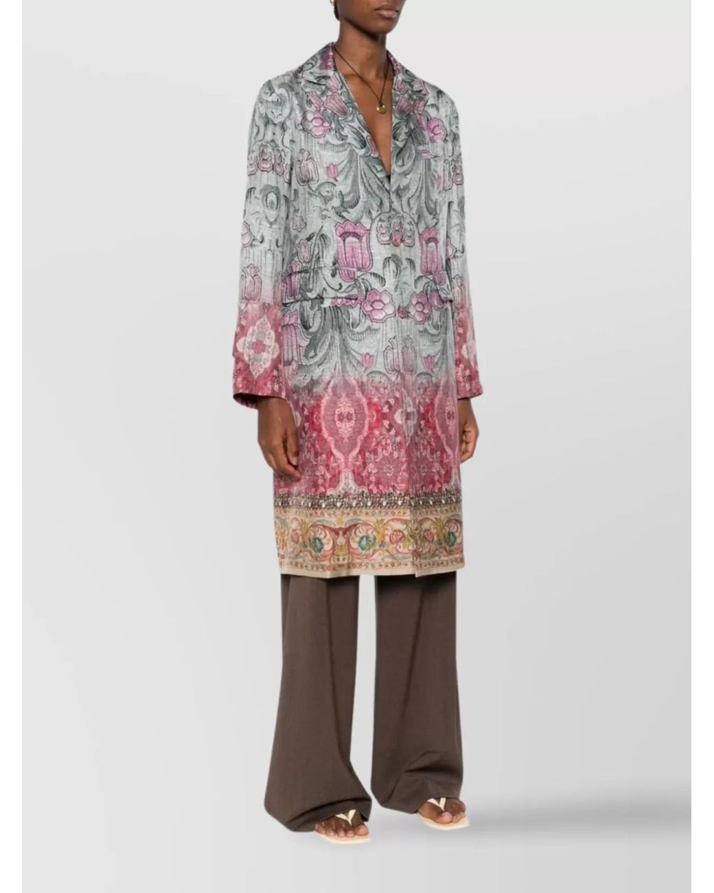 Pierre Louis Mascia Pink Silk Floral-Print Beaded Single-Breasted Coat