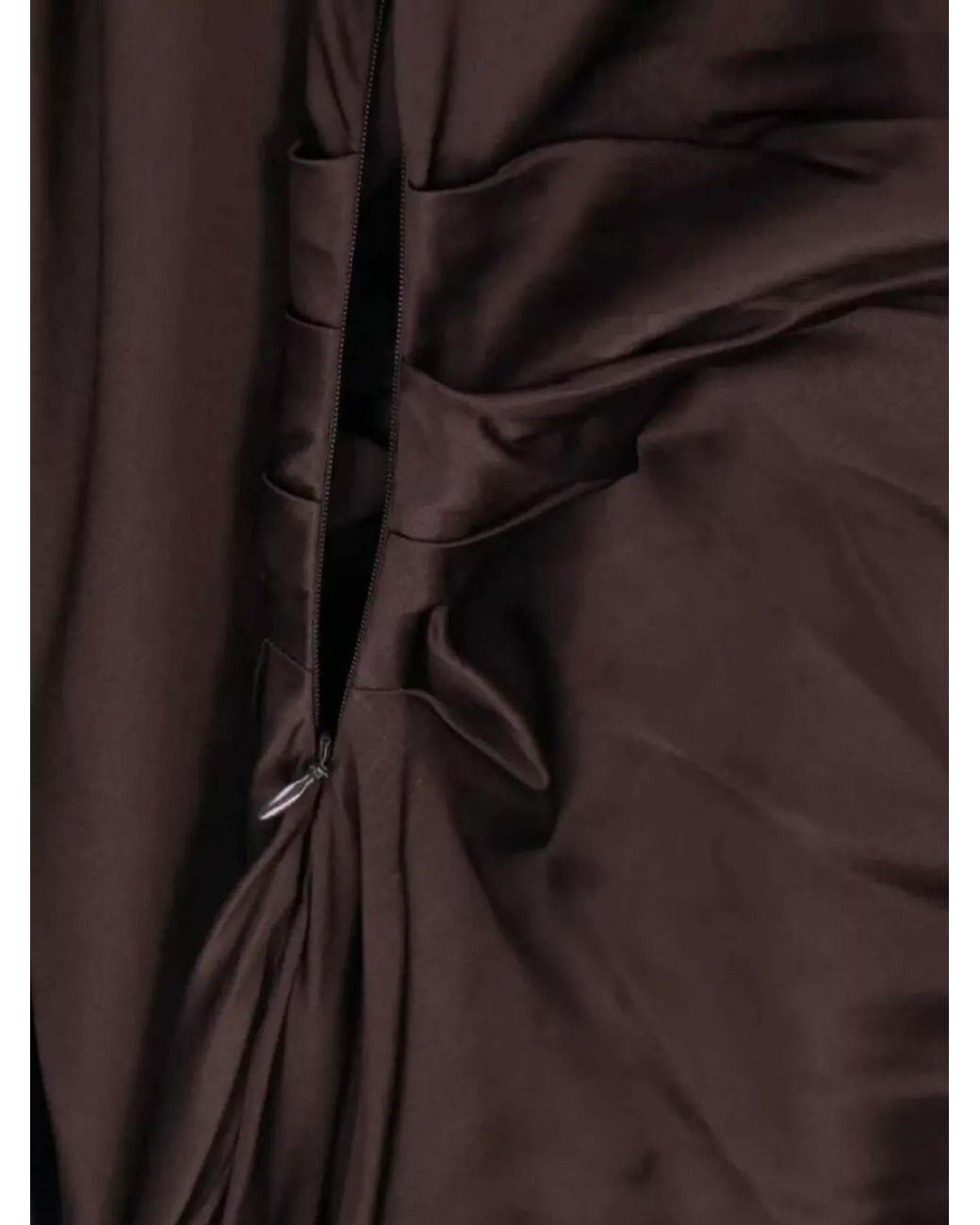 Staud Brown Silk Ruffled V-Neck Short-Sleeve Midi Dress