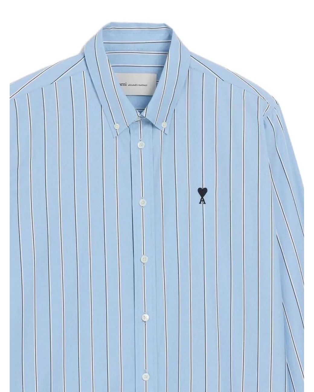 AMI Blue Striped Cotton Shirt for men