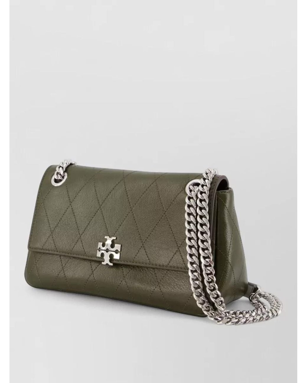 Tory Burch Green Charlie Small Leather Clutch Bag
