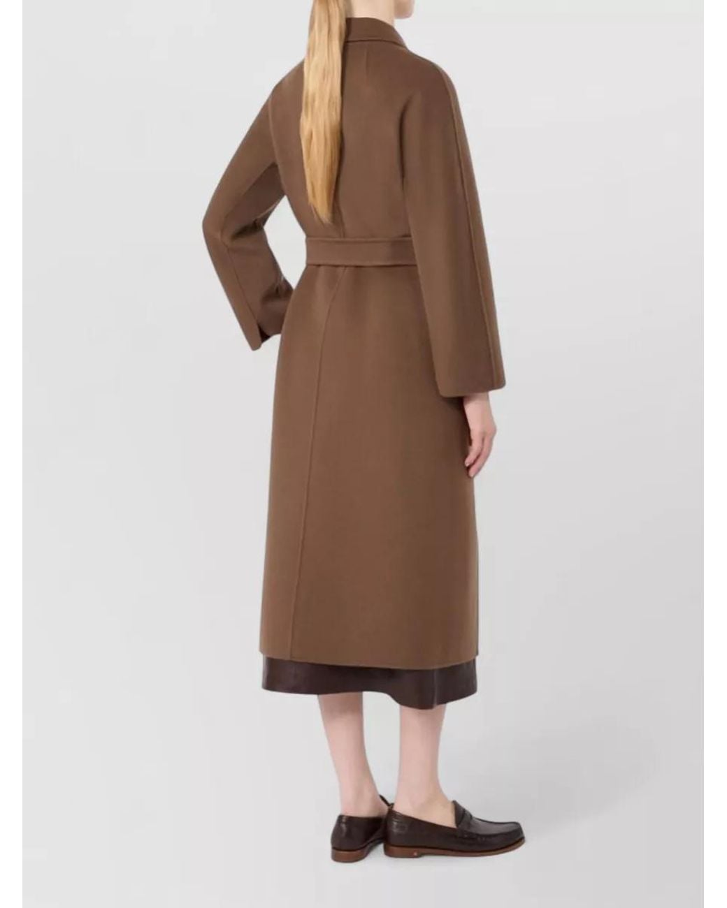 Max Mara Brown Virgin Wool Belted Midi Coat