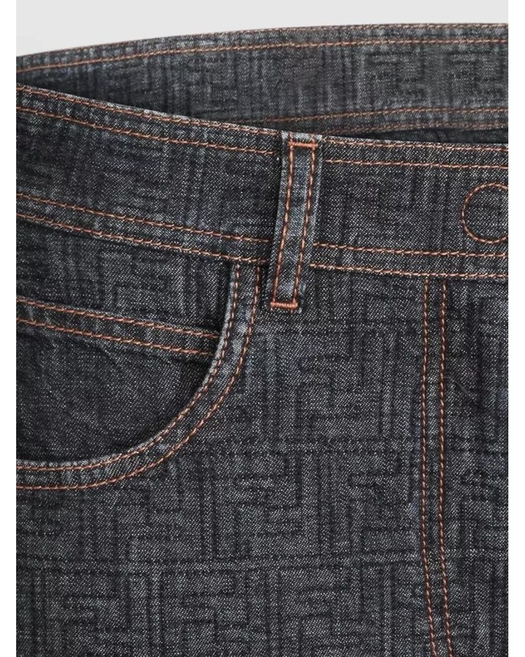 Fendi Gray Padded Denim Straight Skirt