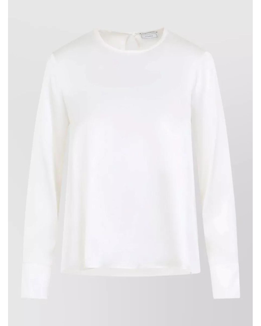 Peserico White Silk Satin Long-Sleeve Blouse