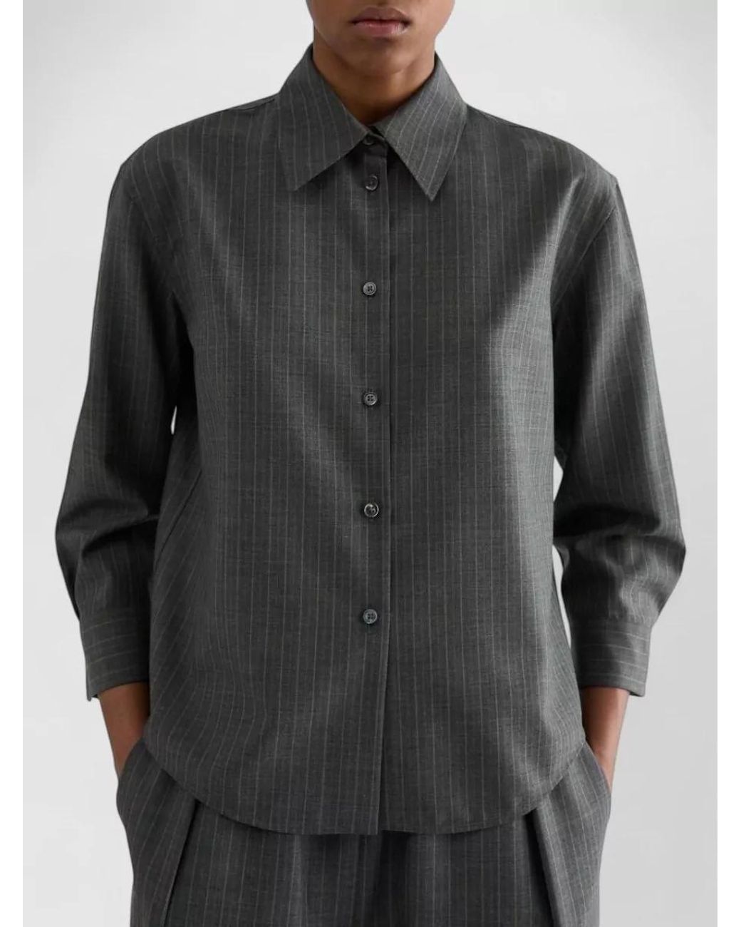 Jil Sander Gray Pinstripe Boxy Wool Shirt