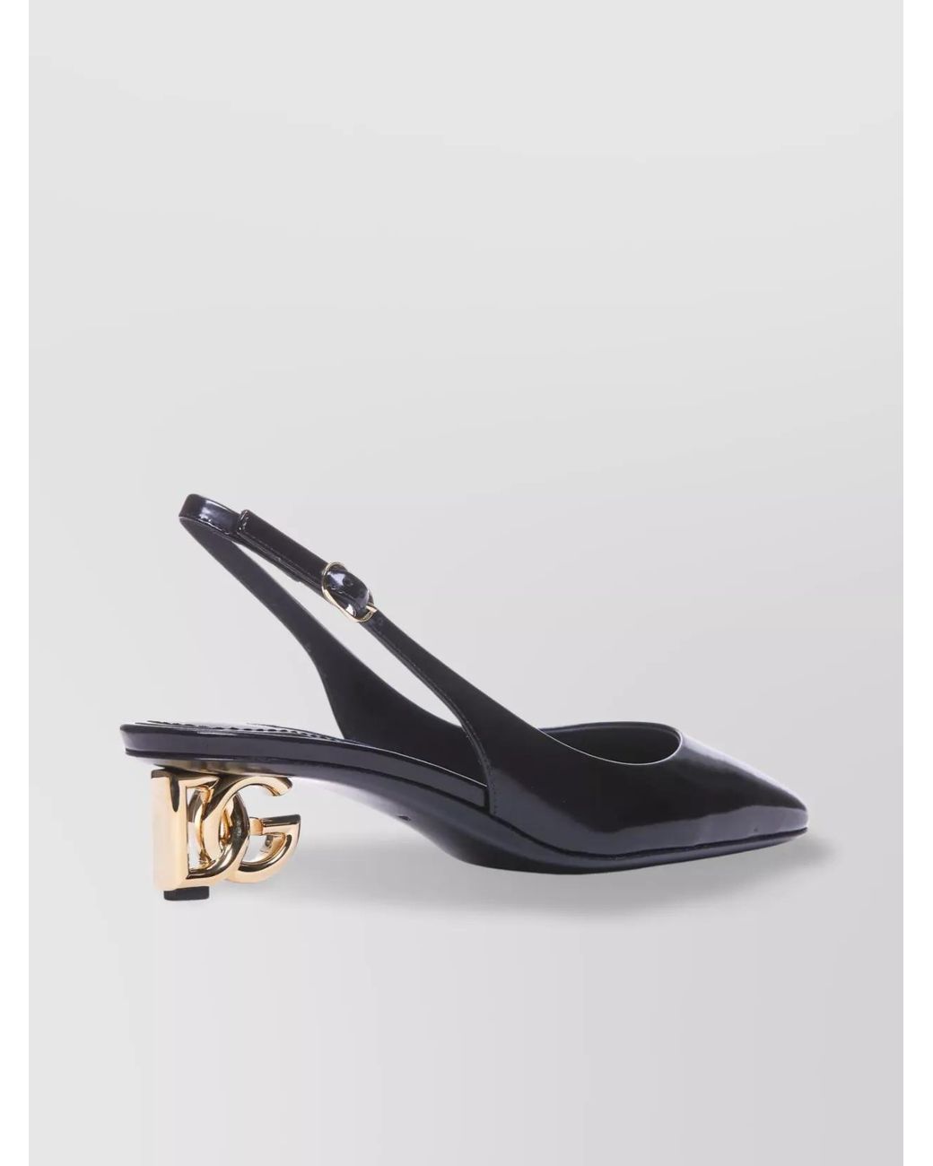 Dolce & Gabbana Black Patent Leather Logo-Heel Slingback Pumps
