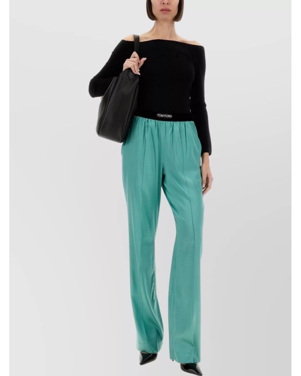 Tom Ford Green Silk Wide-Leg Trousers