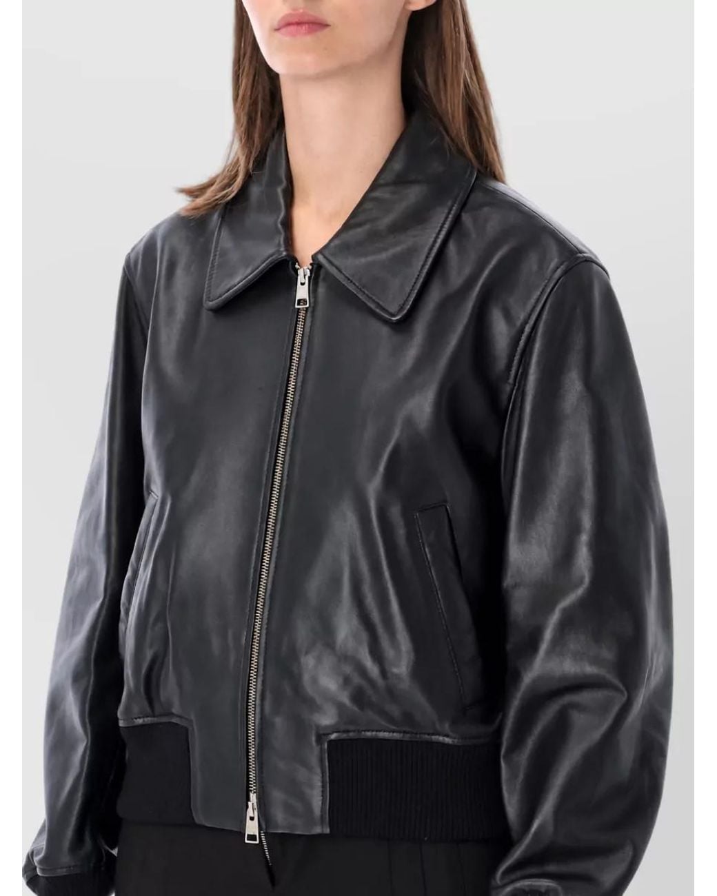 AMI Black Lamb Leather Zipped Jacket