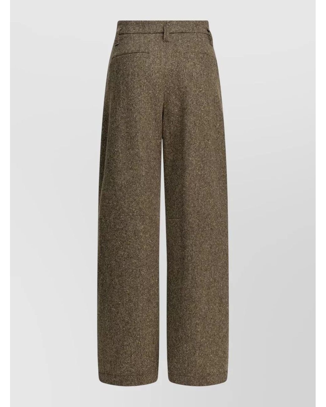 Brunello Cucinelli Green Wool Pleated Wide-Leg Suit Trousers