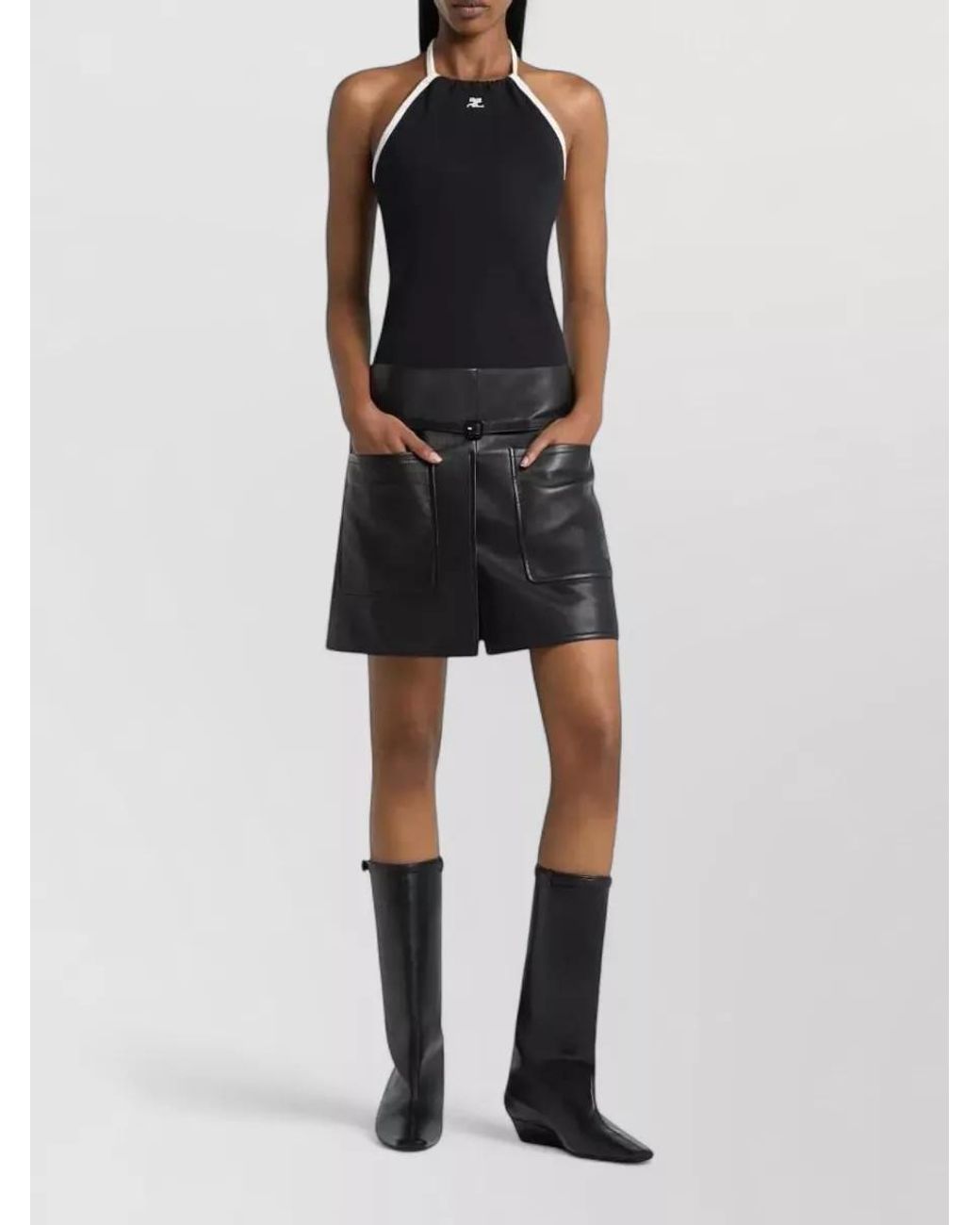 Courreges Blue Tie Back Halter Neck Contrast Tank Top