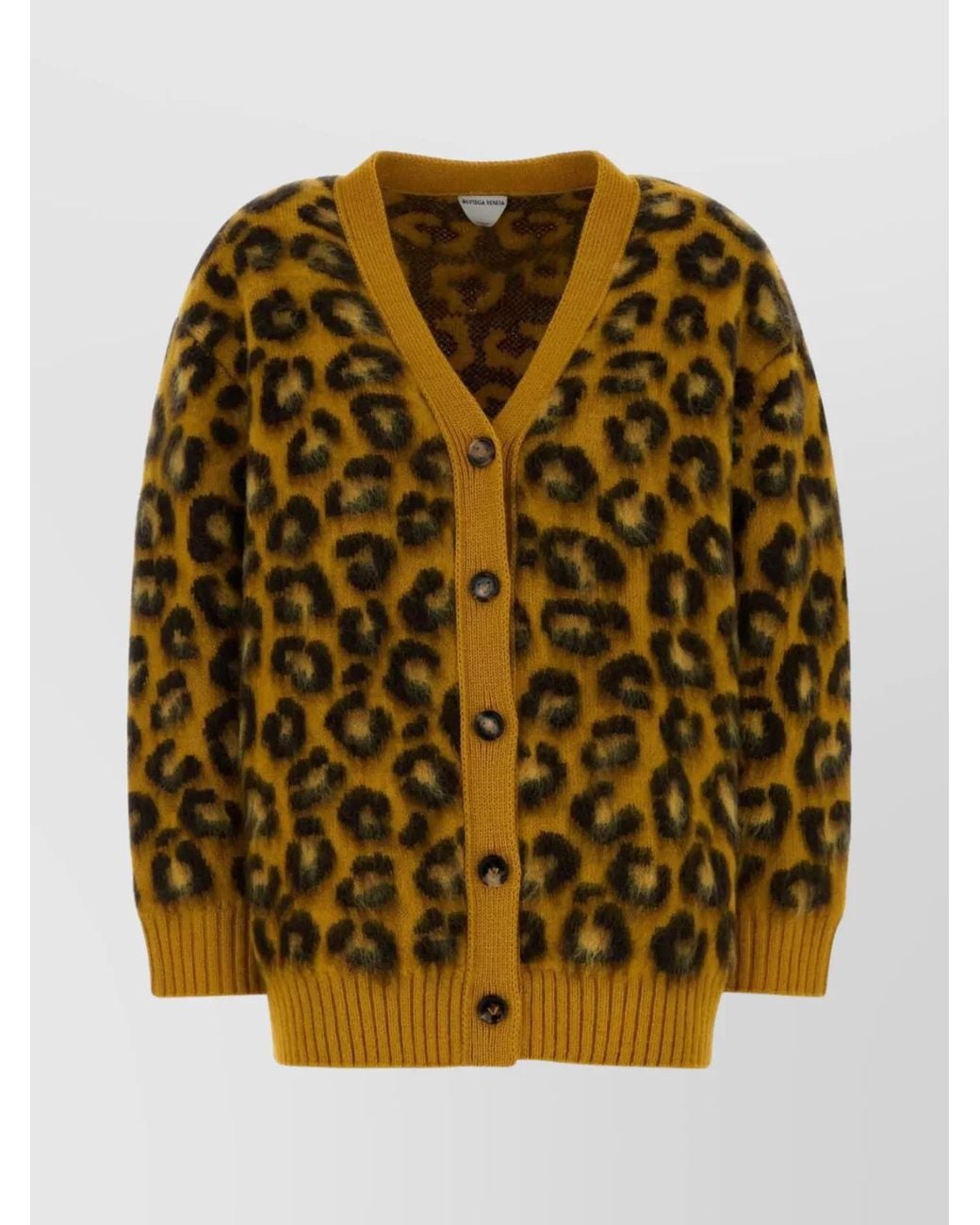 Bottega Veneta Metallic Ribbed Oversized Leopard Cardigan