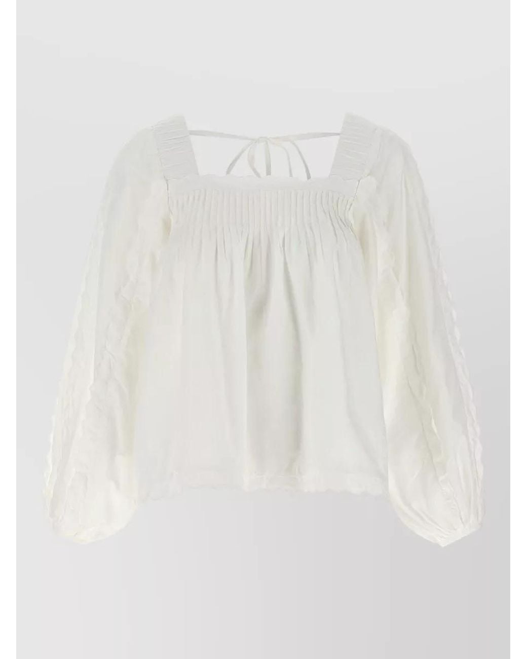 Farm Rio White Cotton Square Neck Long Sleeve Blouse