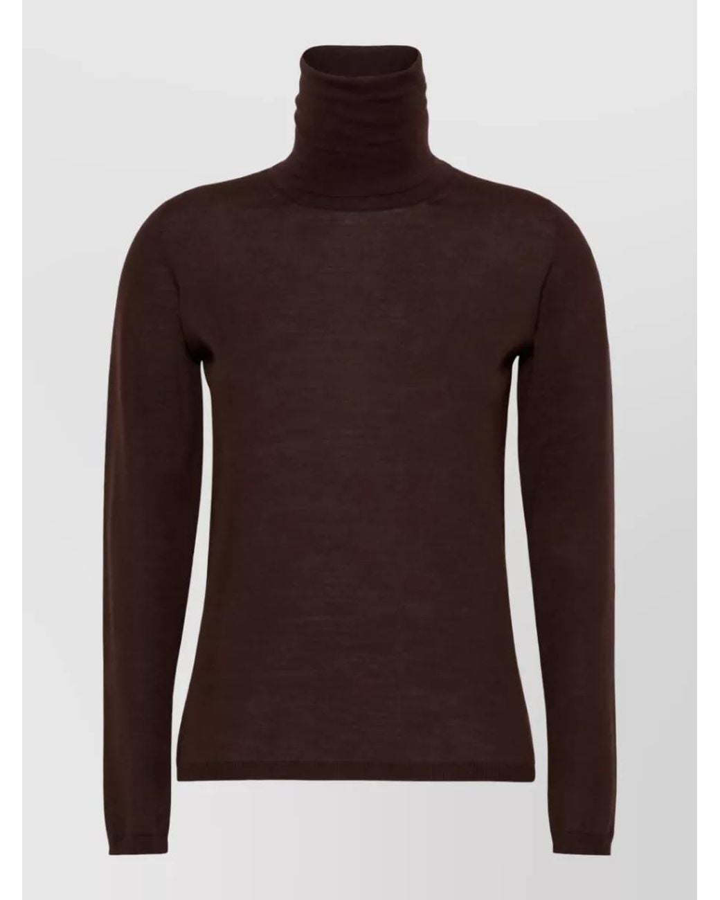 Max Mara Brown Virgin Wool Fine Rib-Knit Turtleneck Sweater