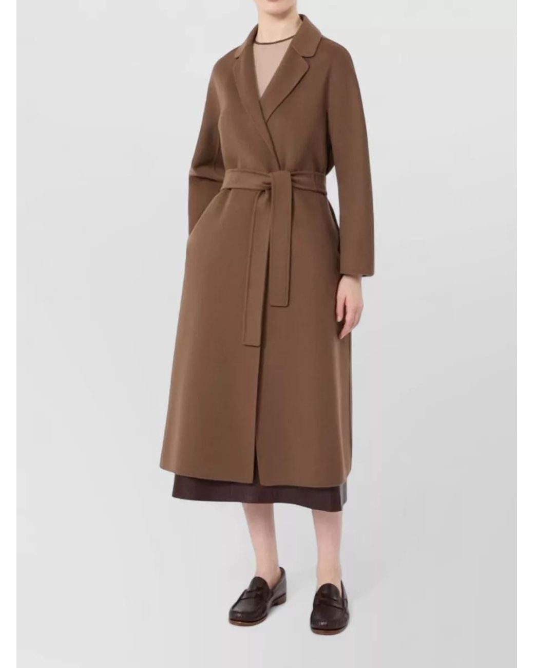 Max Mara Brown Virgin Wool Belted Midi Coat