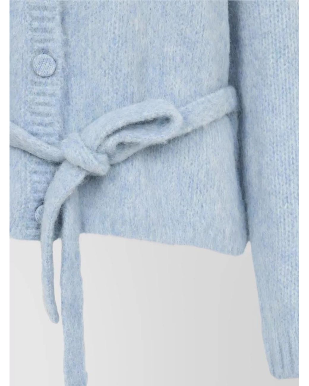 Dries Van Noten Blue Alpaca Merino Wool Belted Ribbed Cardigan