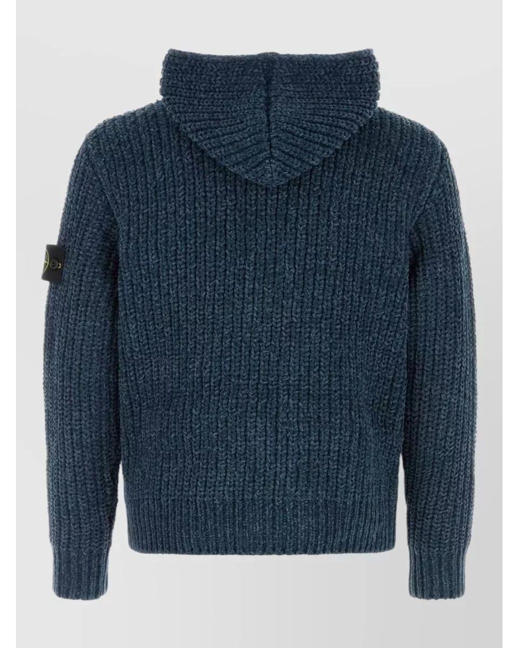 Stone Island Blue Ribbed Hooded Zip-Up Cardigan for men