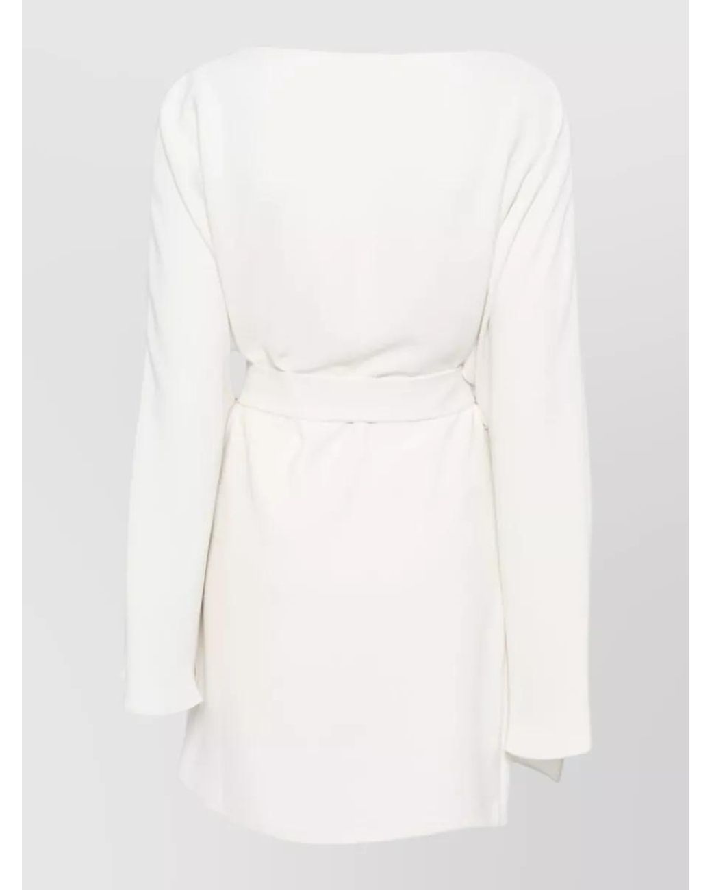 P.A.R.O.S.H. White Belted Long-Sleeve Boat Neck Mini Dress
