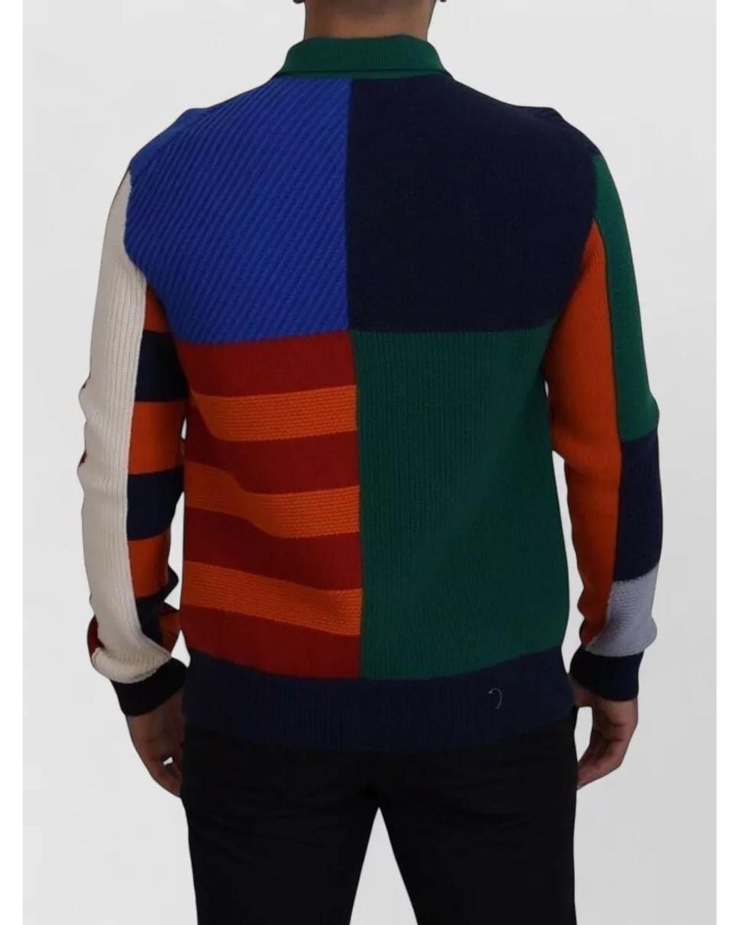 Dolce & Gabbana Blue Virgin Wool Striped Long-Sleeve Polo Shirt for men