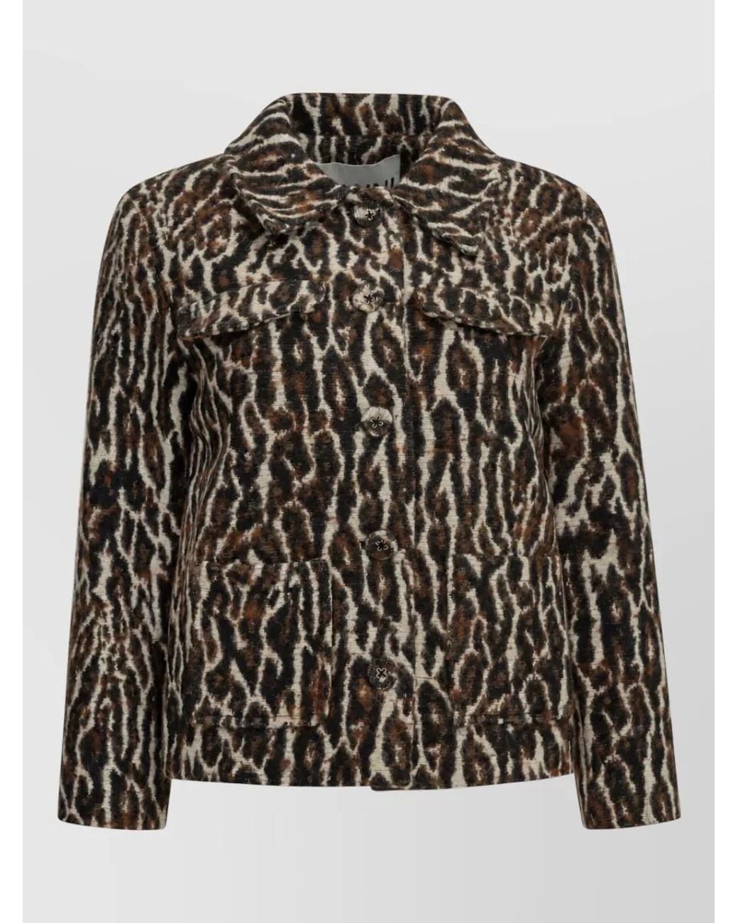 Ganni Black Leopard Single-Breasted Coat
