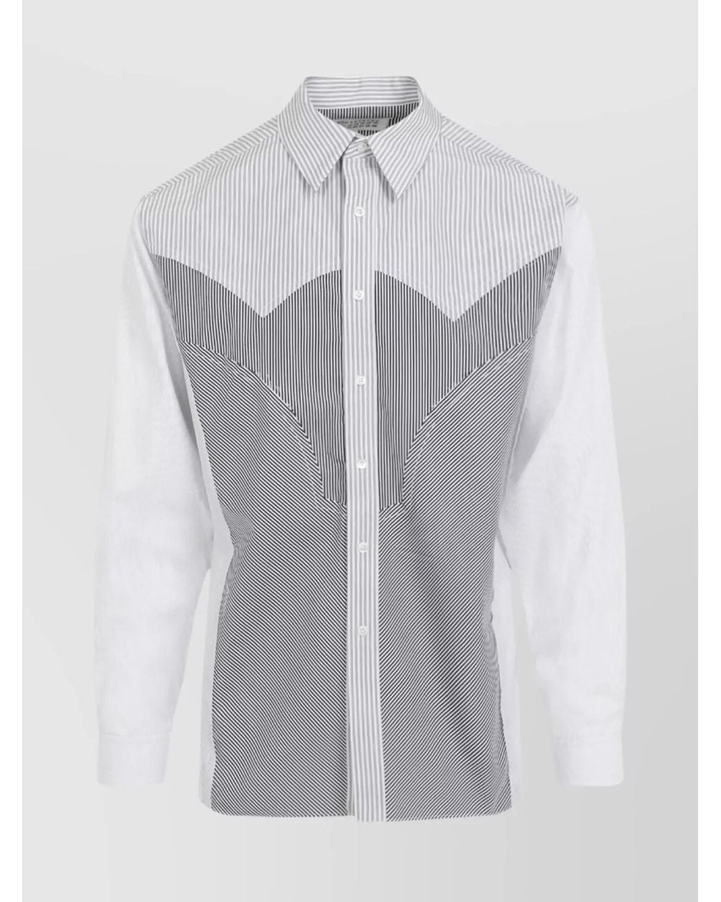 Maison Margiela Gray Striped Patchwork Cotton Shirt for men