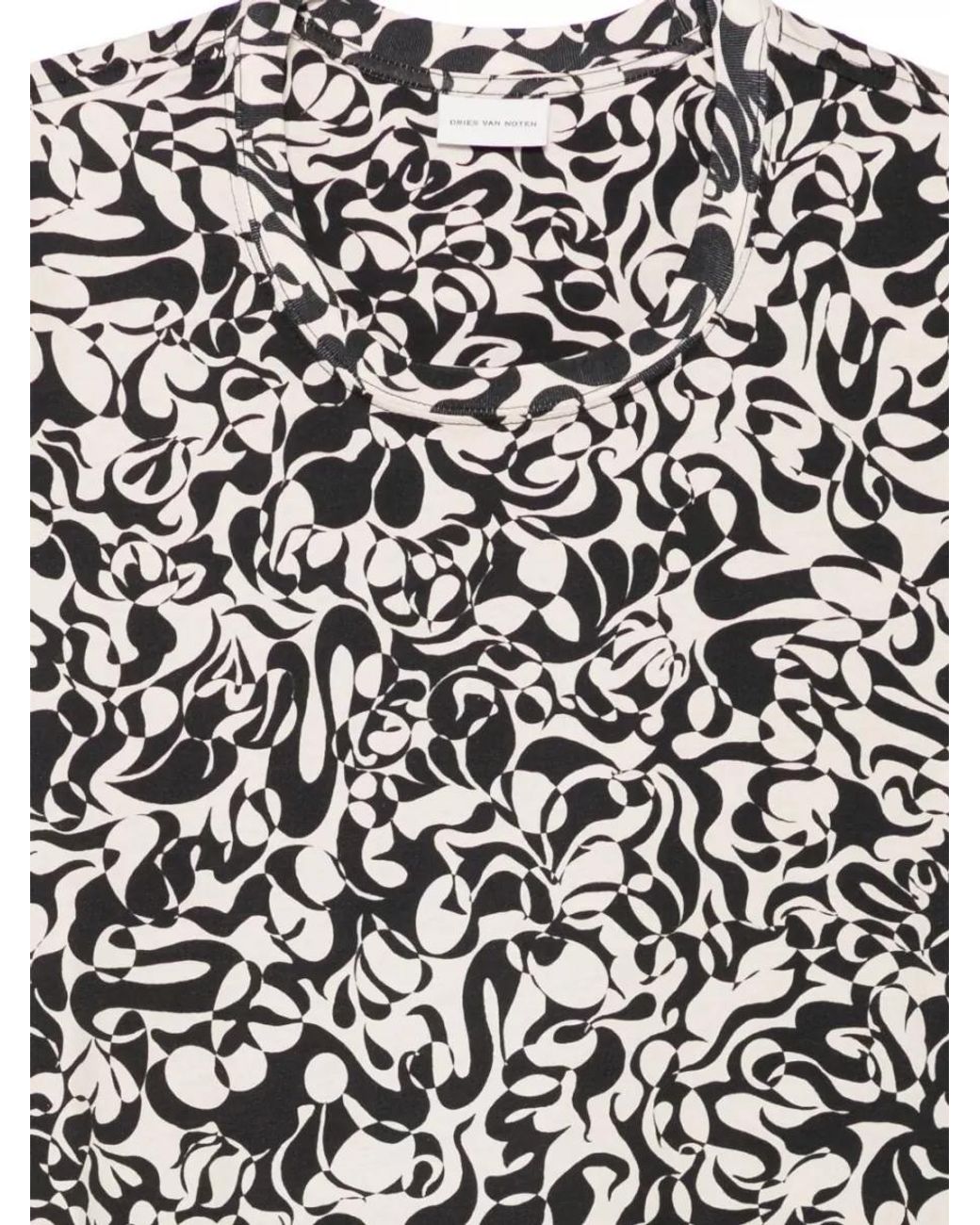 Dries Van Noten White Patterned Crew Neck Short Sleeve Shirt for men