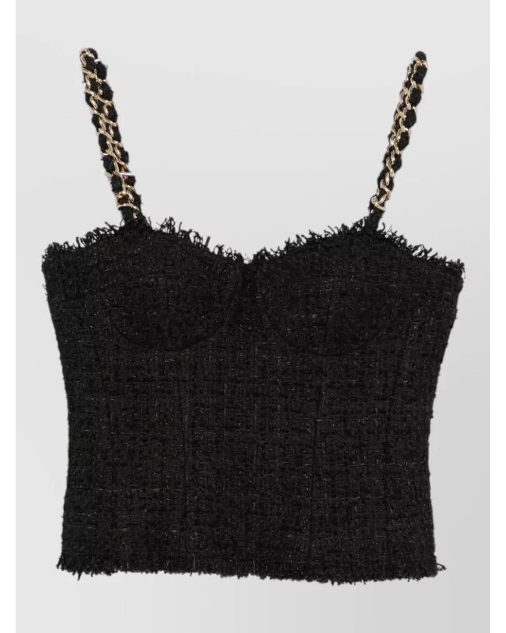 Balmain Black Sweetheart Neck Tweed Blouse