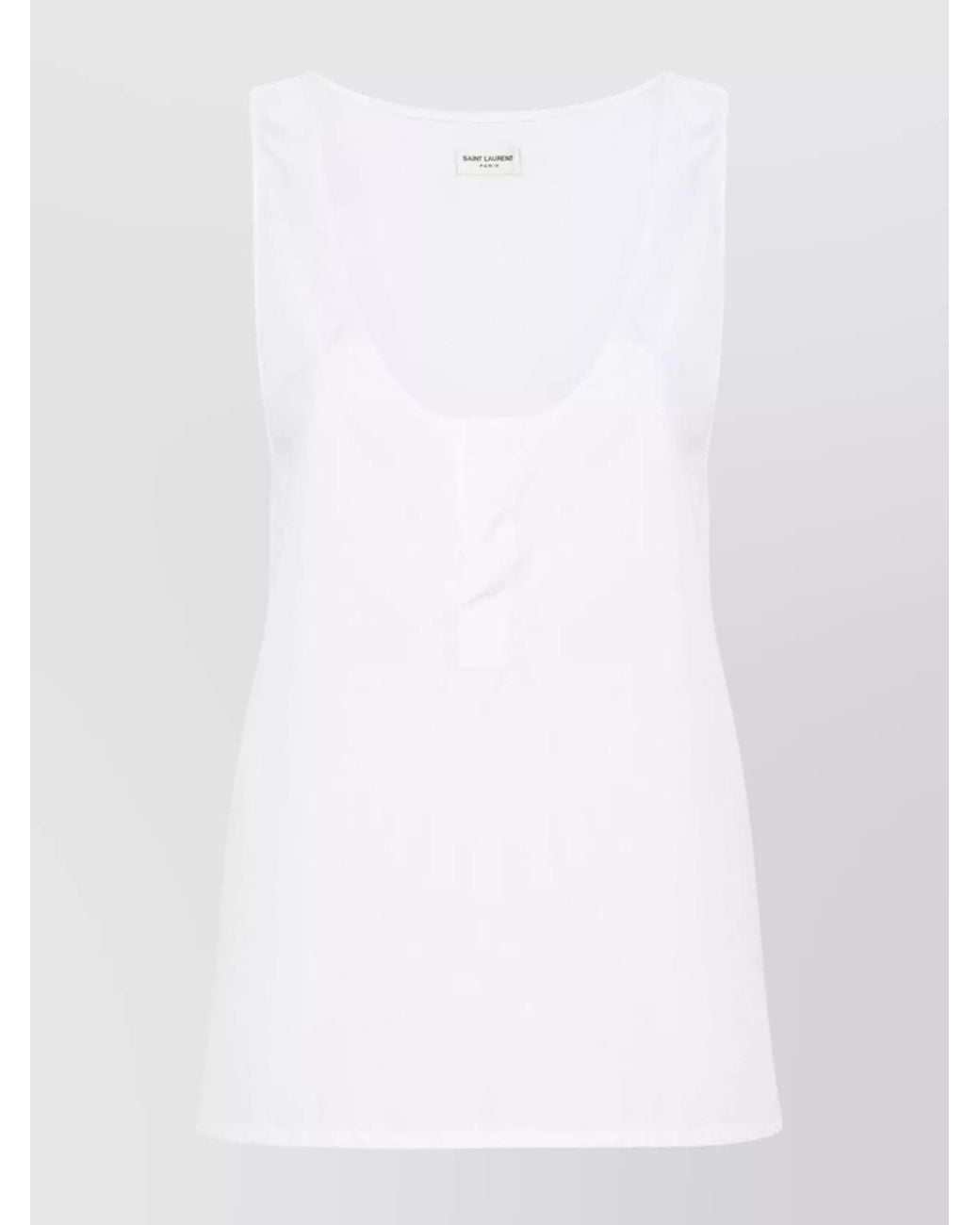 Saint Laurent White Cotton Poplin Sleeveless U-Neck Top