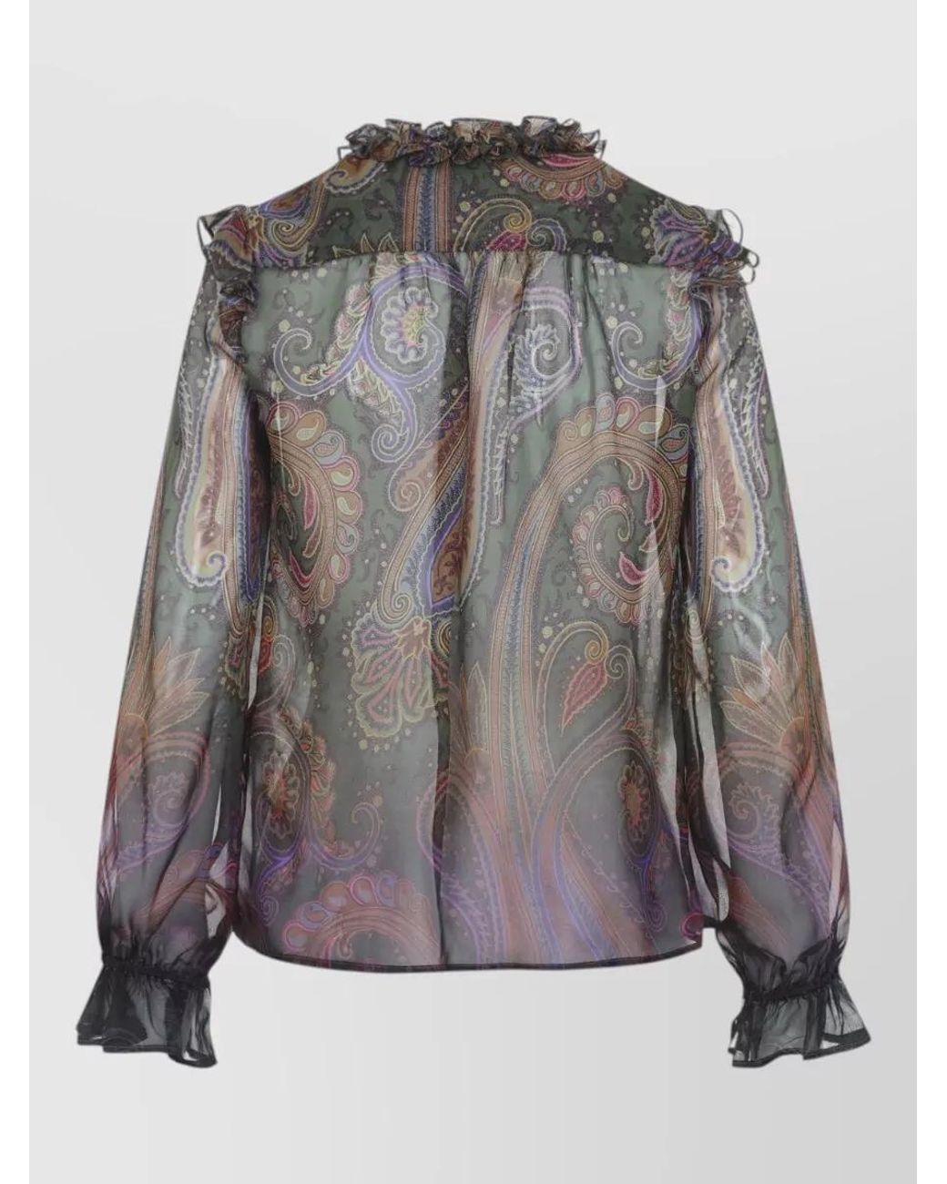 Etro Brown Paisley Print Ruffled Silk Blouse