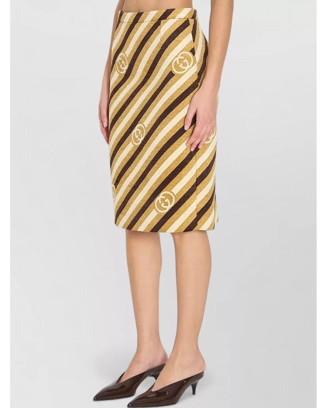 Gucci Yellow Velvet Corduroy Logo-Print Midi Skirt