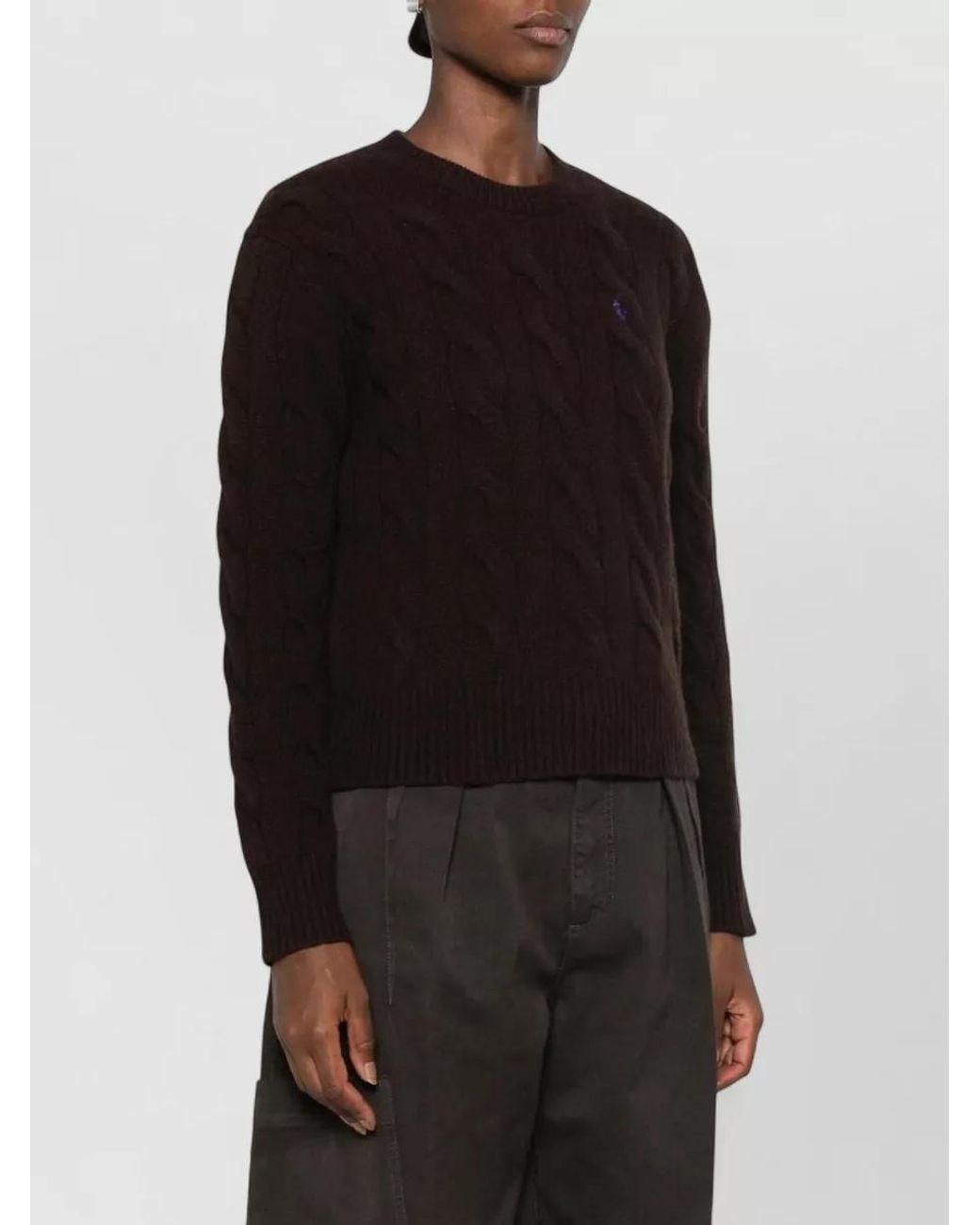 Polo Ralph Lauren Black Wool Cashmere Cable Knit Crew Neck Jumper