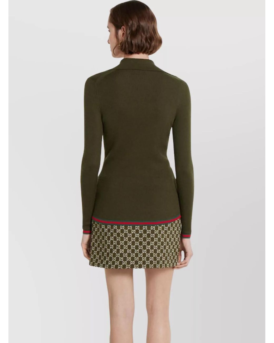 Gucci Green Cashmere Silk Ribbed Long-Sleeve Polo Top
