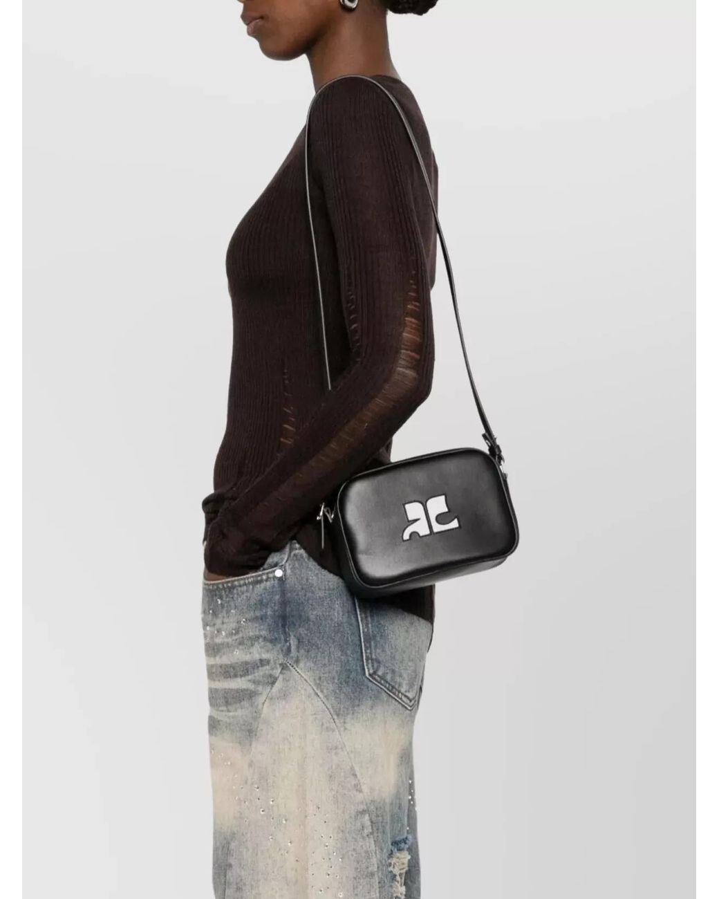 Courreges Black Réadition Leather Camera Bag