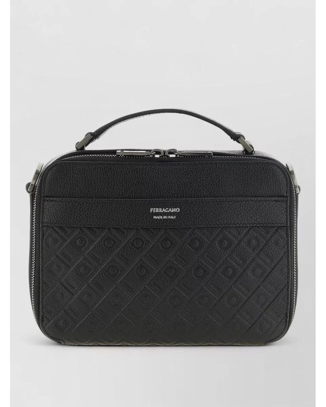 Ferragamo Black Leather Embossed Monogram Shoulder Bag for men