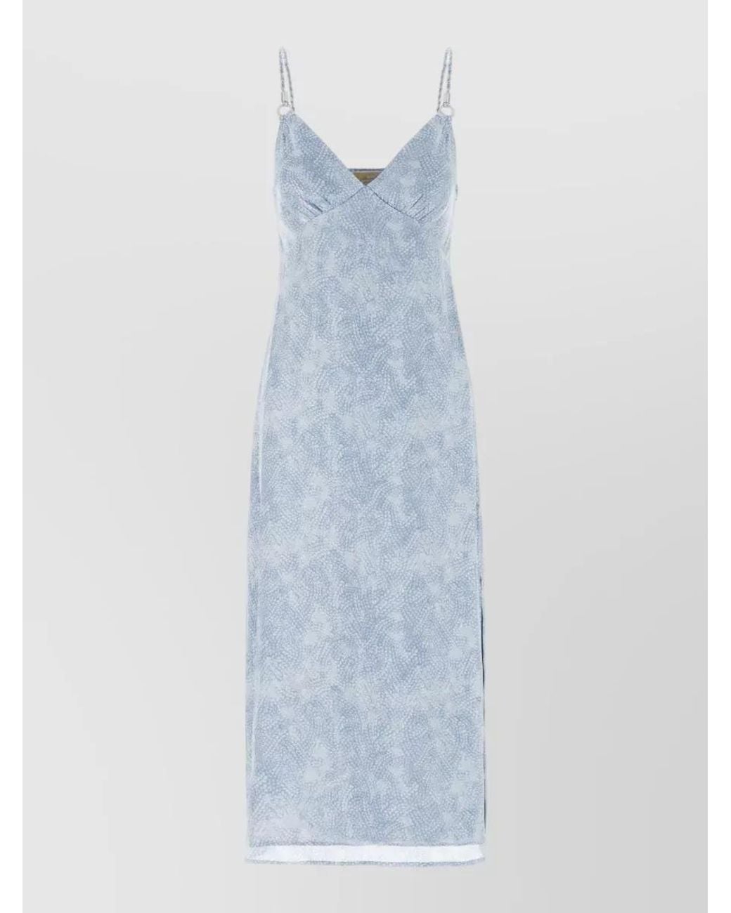 Michael Kors Blue Floral-Print V-Neck Midi Dress