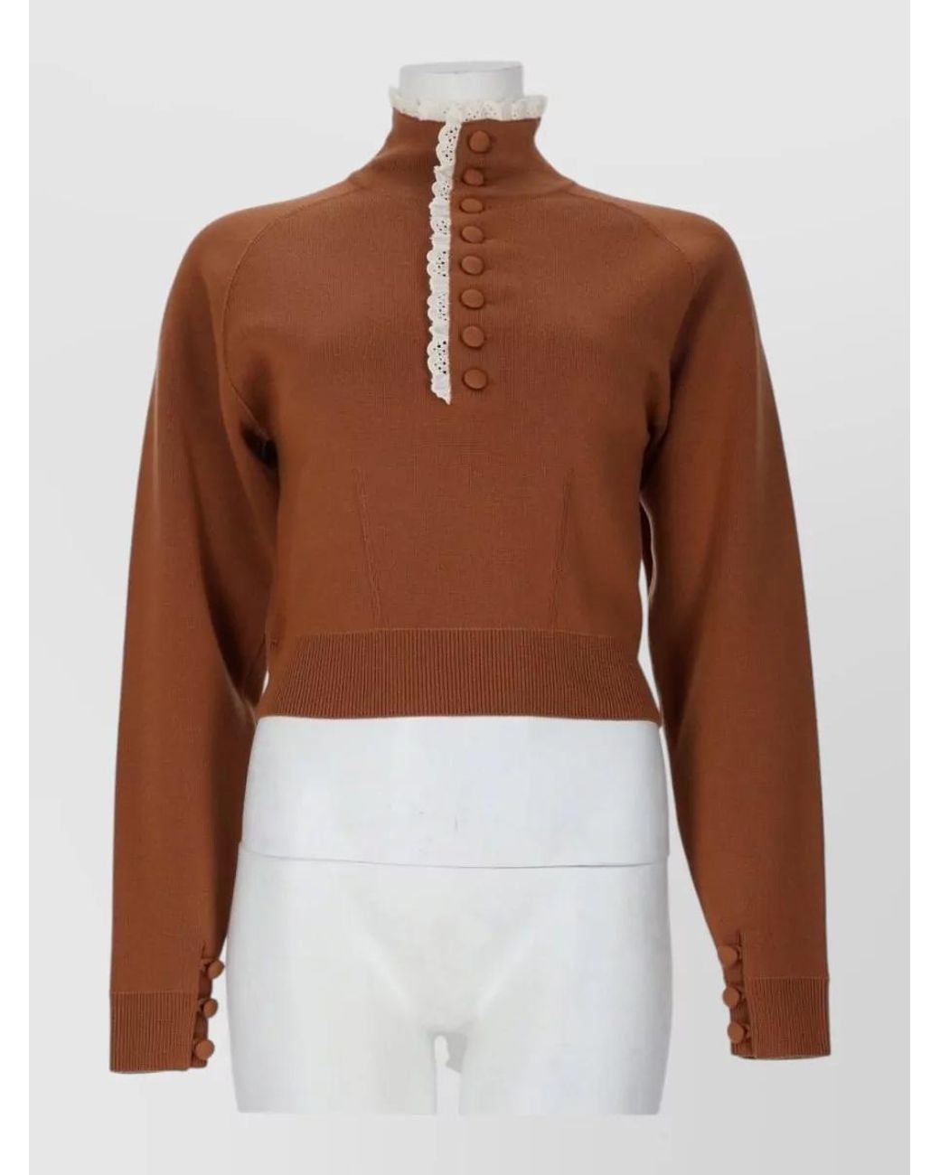 Chloé Brown Lace Wool Turtleneck Sweater