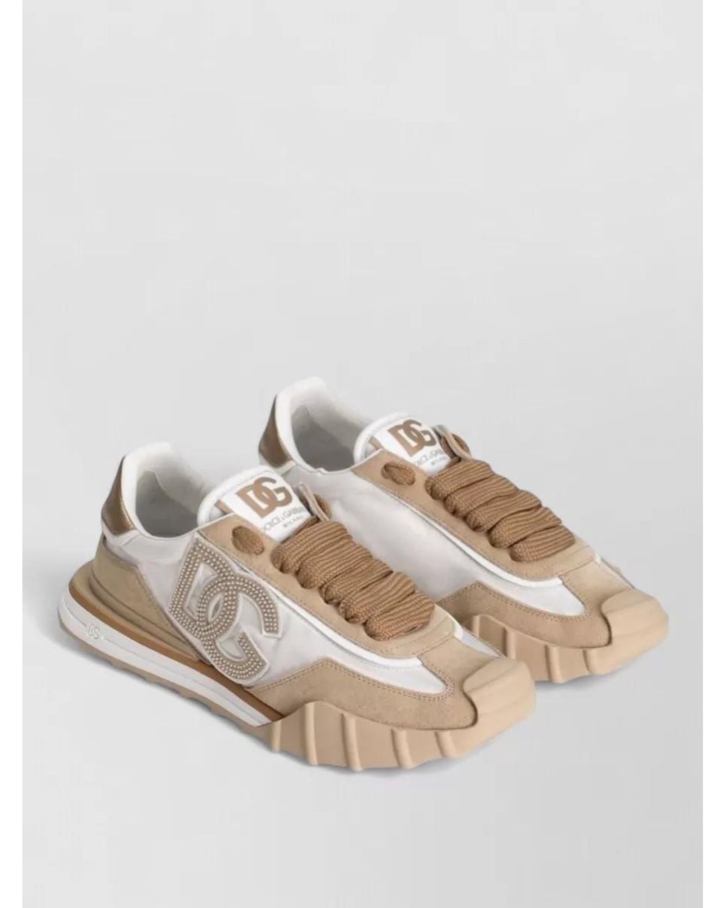 Dolce & Gabbana Natural Leather Rhinestone Low-Top Sneakers