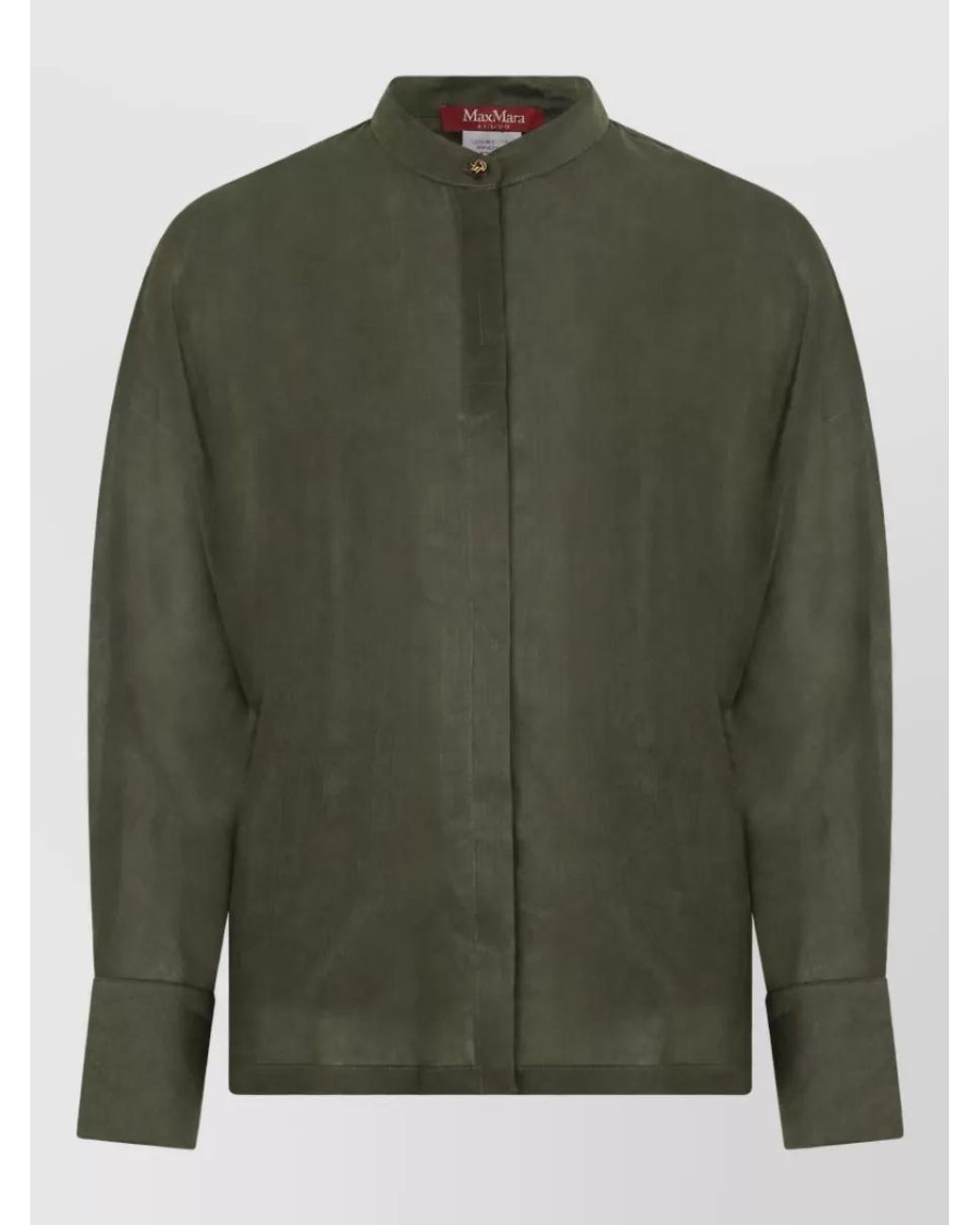 Max Mara Green Long-Sleeve Band-Collar Shirt