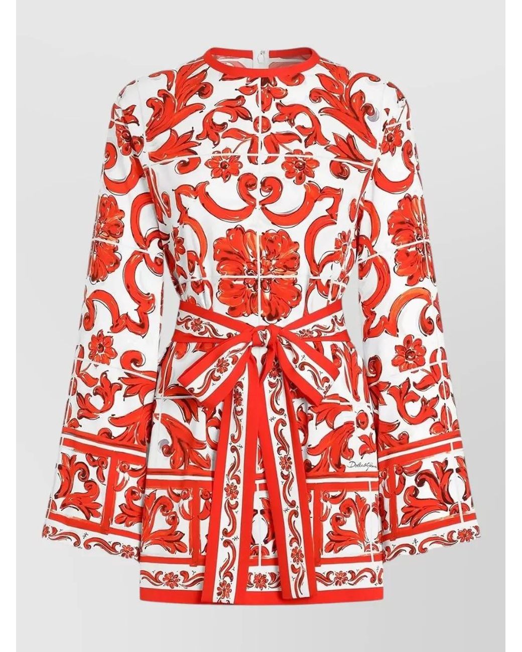 Dolce & Gabbana Red Silk Majolica-Print Short-Sleeve Shirt