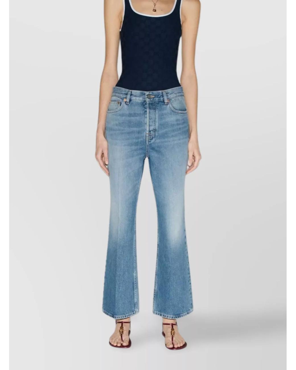 Gucci Blue Denim Cropped Flared Trousers