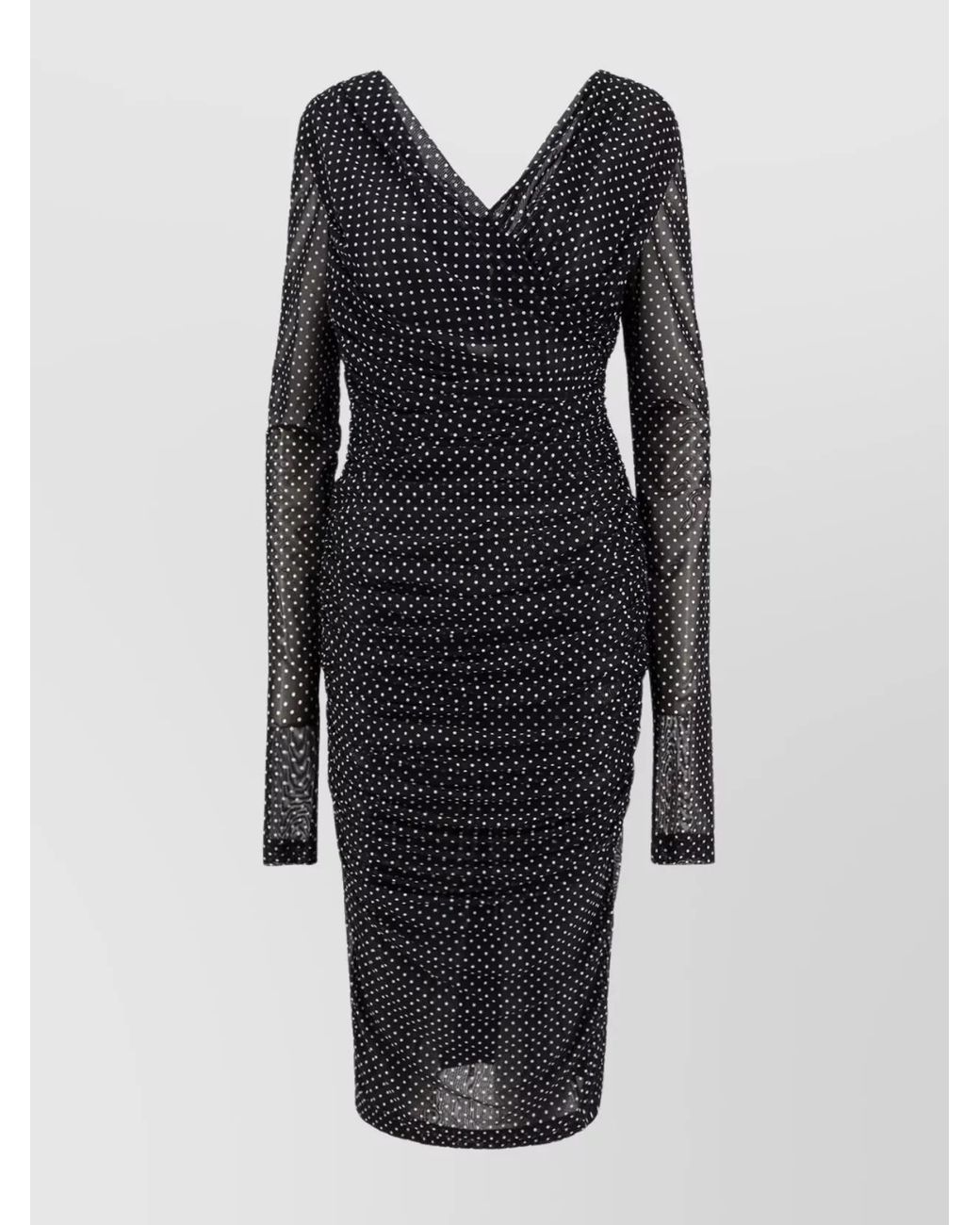 Dolce & Gabbana Black Polka-Dot Draped V-Neck Maxi Dress