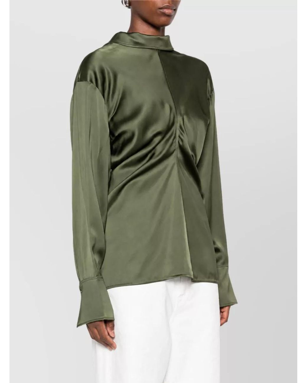 Totême Green Gathered Satin Blouse