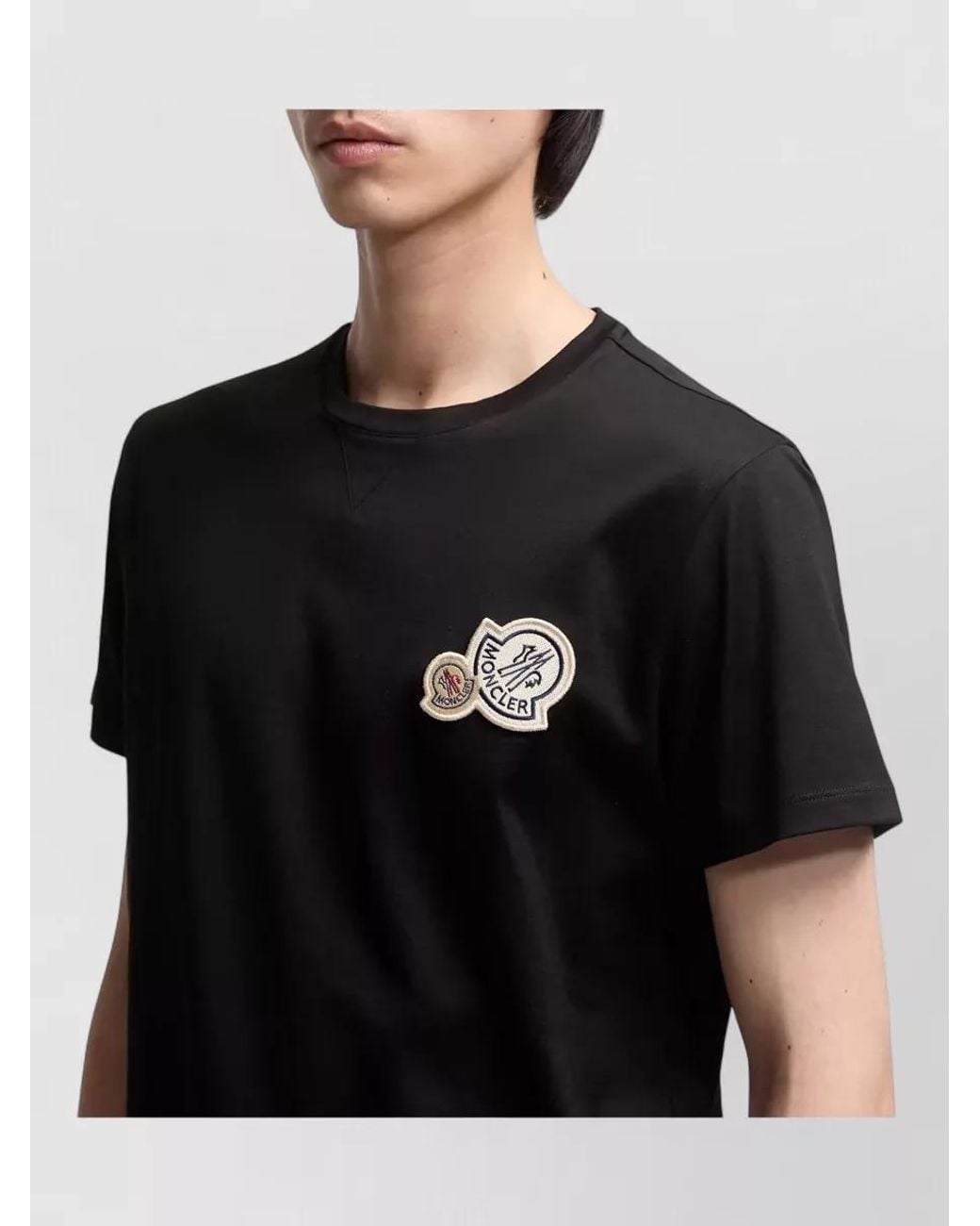 Moncler Black Cotton Logo Patch T-Shirt for men