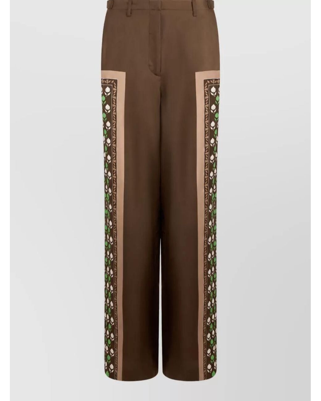 Tory Burch Brown Silk Printed Relaxed-Fit Wide-Leg Trousers