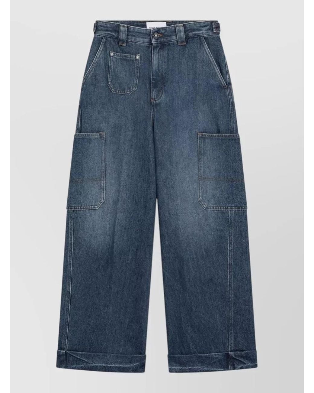 Givenchy Blue Cotton Cropped Cargo Wide-Leg Jeans