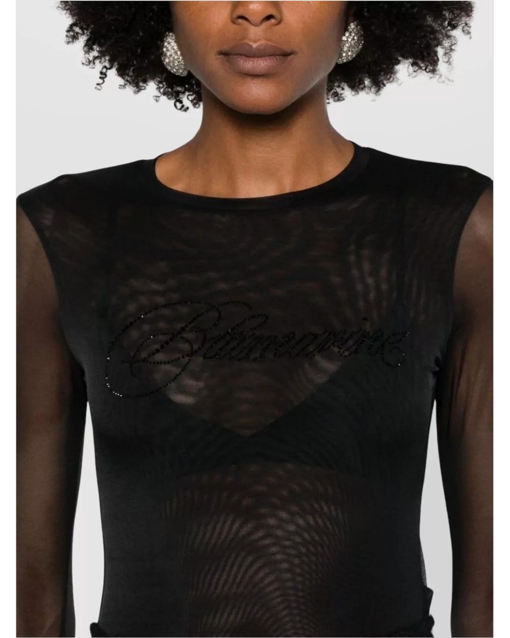 Blumarine Black Sheer Logo-Print Knitted Top