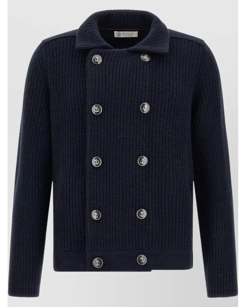 Brunello Cucinelli Blue Cashmere Double-Breasted Cardigan for men